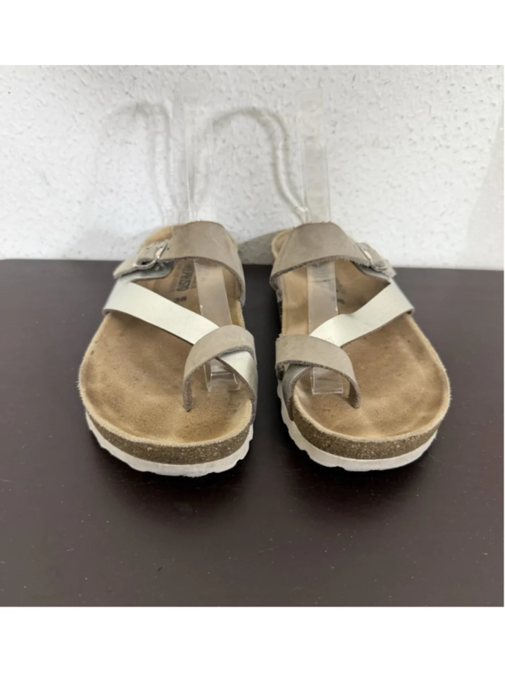 Mephisto Nalia Sandal Womens 38EU/8US Slip On Slide Silver & Tan Leather Boho